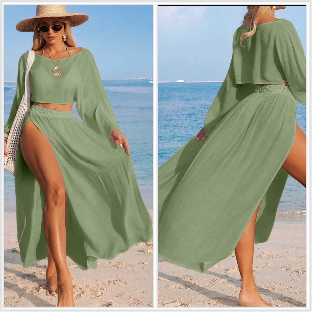Light Sage Two-Piece Beach Cover-Up Set